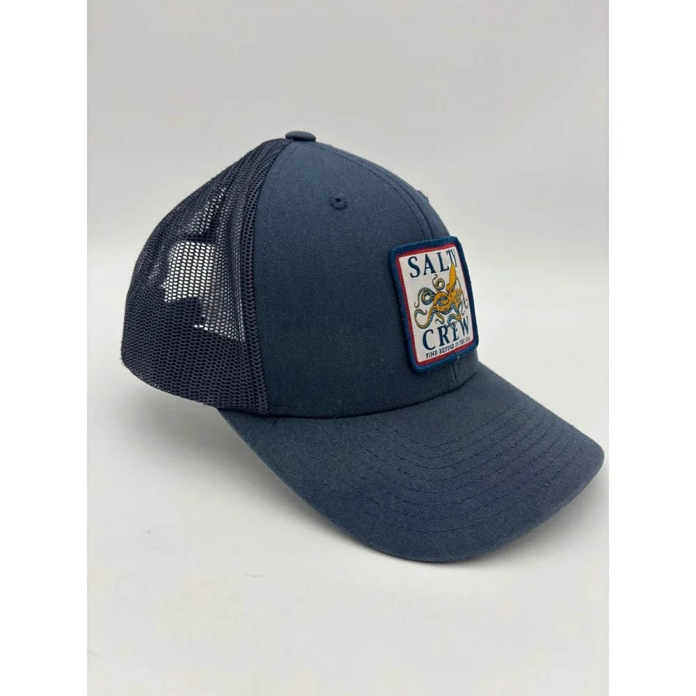 SALTY CREW Blue Trucker Hat Octopus Patch Cap Snapback Ink Slinger Navy Mesh Men